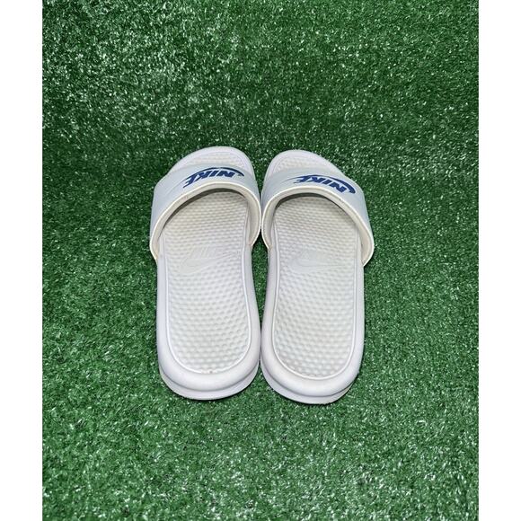 Nike Benassi JDI Slides Beach Gym Mens Size 12 343880-102 White/Blue Sandals - Picture 6 of 8